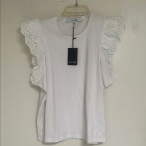 Joe's Jeans White Eyelet Ruffle Sleeve Top L